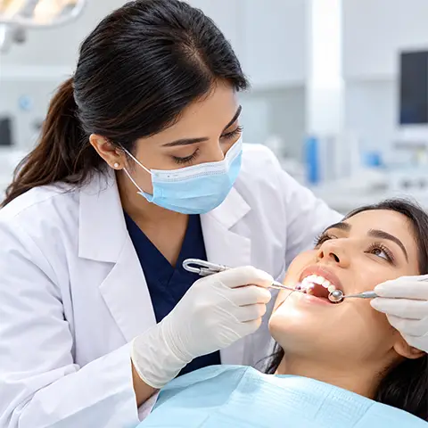 Dentist providing dental treatment to a patient in a modern dental clinic