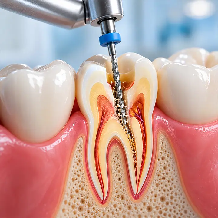 Root canal treatment showing dental cleaning of the tooth canal