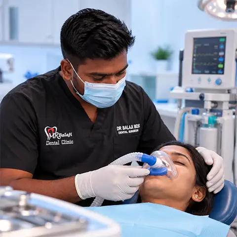 Dr. Balaji providing sedation dentistry care to a patient in a dental clinic