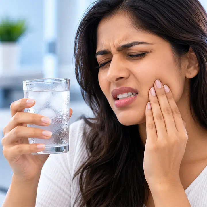 Realistic close-up illustration of a sensitive tooth reacting to cold, showing discomfort associated with tooth sensitivity.